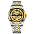 Mark Fairwhale THORIX Solar Frame gold black skeleton watch for men, automatic movement, luminous hands, stainless steel bracelet
