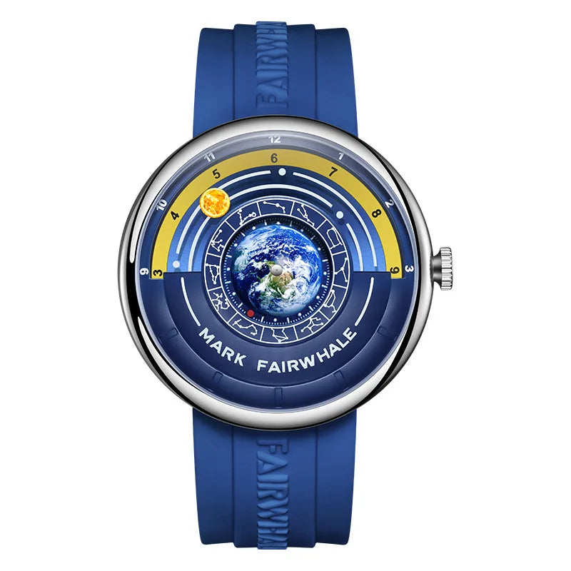 Mark Fairwhale THÉO Globe Dial Watch with Yellow Silicone Strap – Men’s Limited Edition