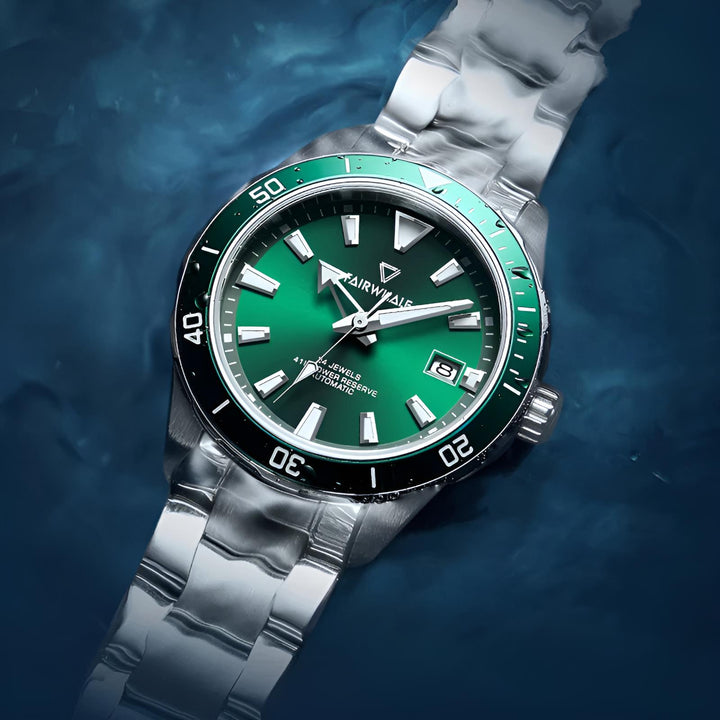 Mark Fairwhale TIDRON Deepwater Navy – Blue luminous automatic sport watch for men with stainless steel bracelet and 100M water resistance