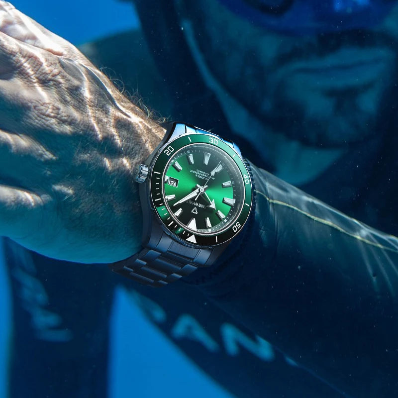 Mark Fairwhale TIDRON Deepwater Navy – Blue luminous automatic sport watch for men with stainless steel bracelet and 100M water resistance