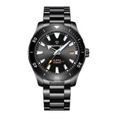 Mark Fairwhale TIDRON Obsidian Steel black automatic watch, 100M water resistant, luminous hands, stainless steel case