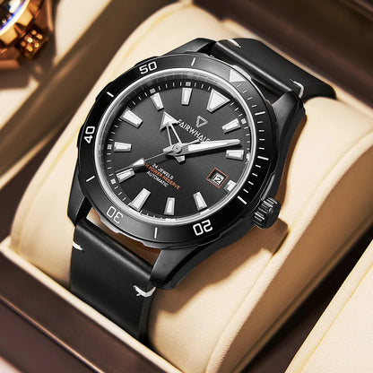 Mark Fairwhale TIDRON Shadow Flex black rubber automatic watch, 100M waterproof, luminous dial, stainless steel accents