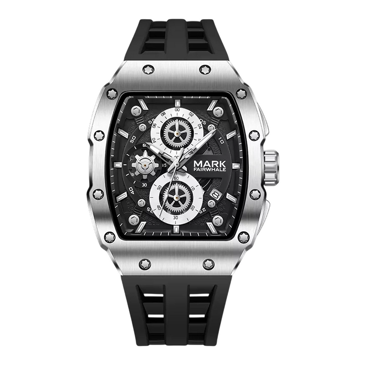 Mark Fairwhale TONIX 5980 men’s tonneau sports chronograph watch with black silicone strap