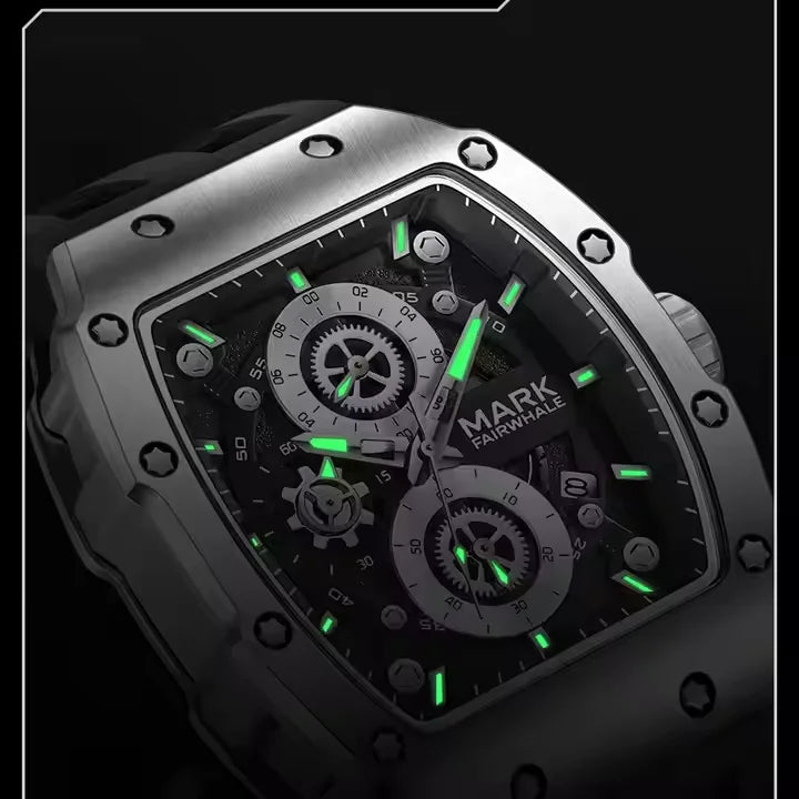 Mark Fairwhale TONIX men’s chronograph watch luminous hands glowing in dark