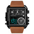 Mark Fairwhale TRICHRON FW-4270 quartz watch with LED digital display, leather strap, and waterproof design