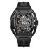 Mark Fairwhale FW-6650 TRIONATO skeleton tourbillon watch front view with black rubber strap.
