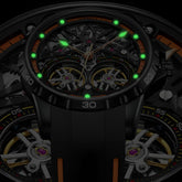 Mark Fairwhale TWINIX Crimson Red – Red accent dual tourbillon skeleton automatic watch for men with high-contrast mechanics and sport rubber strap