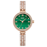 Mark Fairwhale VALERIE Moss Bloom beige green luxury watch for women, round dial, stainless steel band, quartz movement