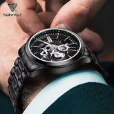 Mark Fairwhale VARTEXI Void Drive – Black PVD automatic tourbillon watch for men with dark skeleton dial and stealth stainless steel design