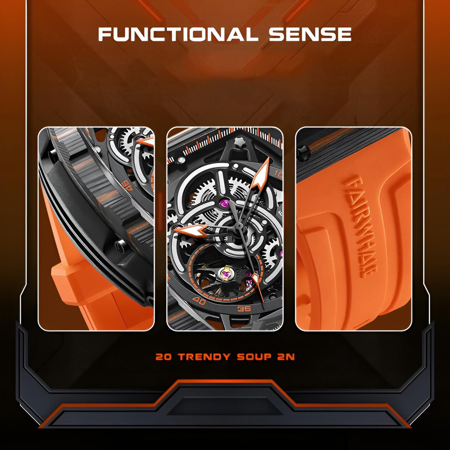 Mark Fairwhale VAYKOLEN FW-6660 watch details including dial, luminous markers, strap, and case design