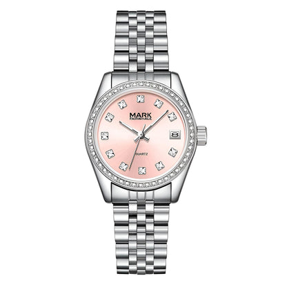 Mark Fairwhale VELIA silver-pink women’s quartz watch with diamond markers and stainless steel strap