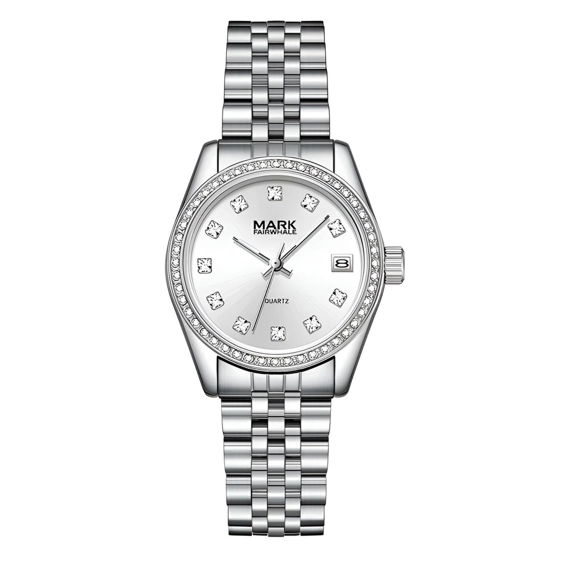 Mark Fairwhale VELIA silver women’s quartz watch with diamond markers and stainless steel strap
