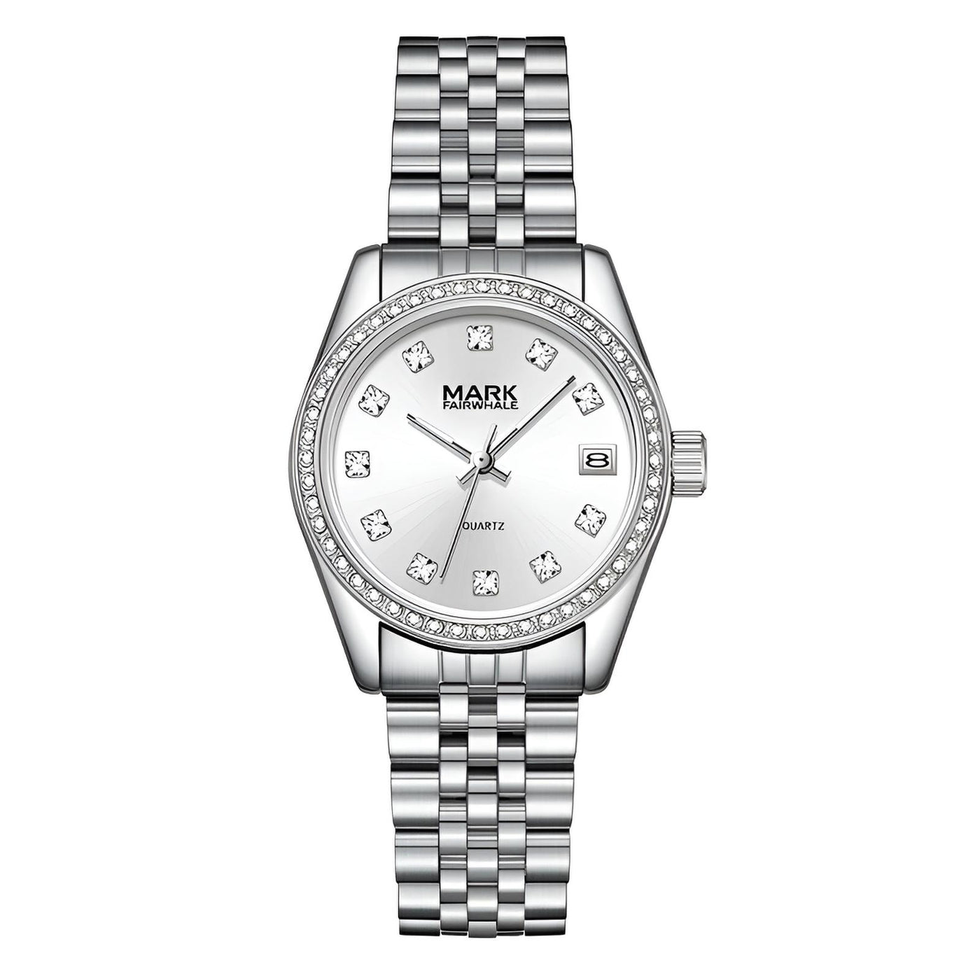 Mark Fairwhale VELIA silver women’s quartz watch with diamond markers and stainless steel strap