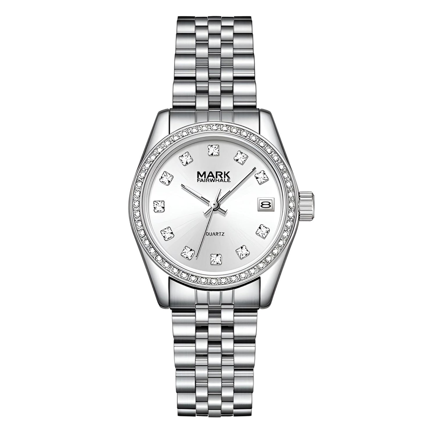 Mark Fairwhale VELIA silver women’s quartz watch with diamond markers and stainless steel strap
