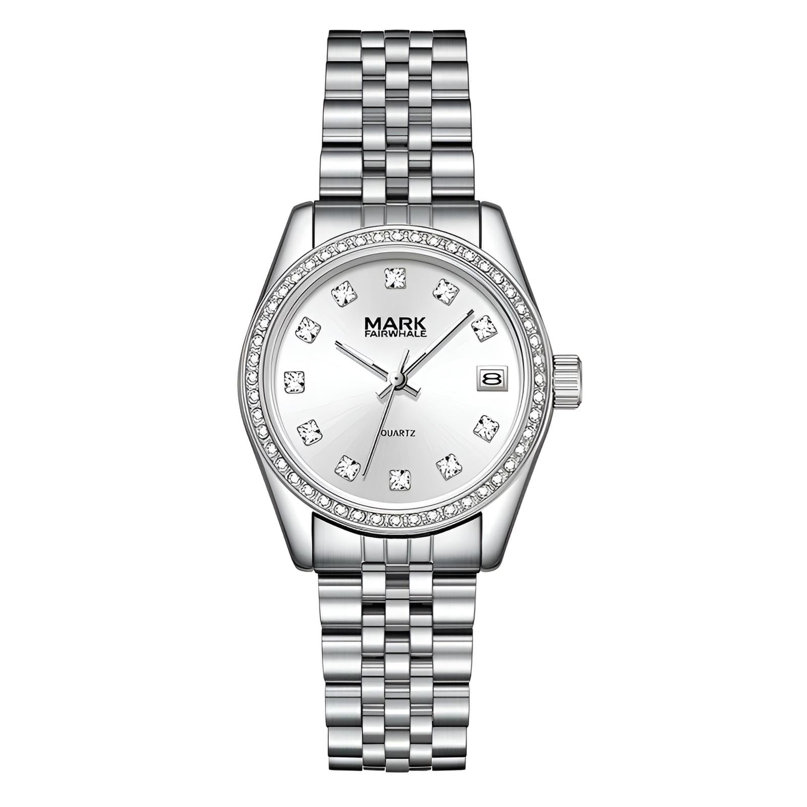 Mark Fairwhale VELIA silver women’s quartz watch with diamond markers and stainless steel strap