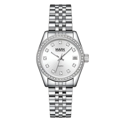 Mark Fairwhale VELIA silver women’s quartz watch with diamond markers and stainless steel strap
