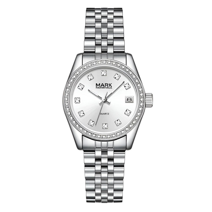 Mark Fairwhale VELIA silver women’s quartz watch with diamond markers and stainless steel strap