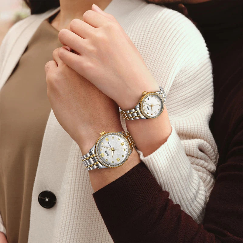 Mark Fairwhale VELTOR His &amp; Hers Quartz Watches with Stainless Steel Bracelet and Week Display.