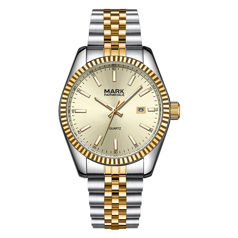 Mark Fairwhale VELUXOR men’s luxury quartz watch with two-tone gold and silver bracelet and champagne dial