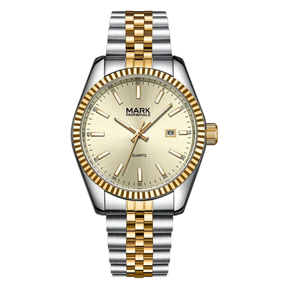 Mark Fairwhale VELUXOR men’s luxury quartz watch with two-tone gold and silver bracelet and champagne dial
