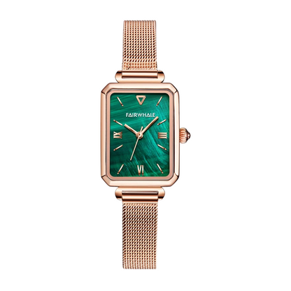 Mark Fairwhale VERDIA rectangular green dial quartz watch for women with mesh strap