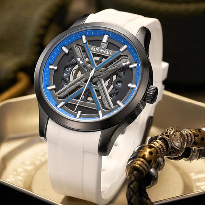 Mark Fairwhale VOLANTIS – Silver-tone mechanical skeleton watch for men with automatic movement and 30M water resistance