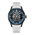 Mark Fairwhale VOLANTIS Ash Alloy black white automatic watch, skeleton dial, calendar function, silicone strap, 43mm round case, luminous hands