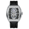 Mark Fairwhale men’s automatic skeleton watch with silver tonneau case, open heart dial and black rubber strap, front view on transparent background