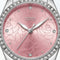 Mark Fairwhale pink floral dial watch with crystal bezel macro close-up