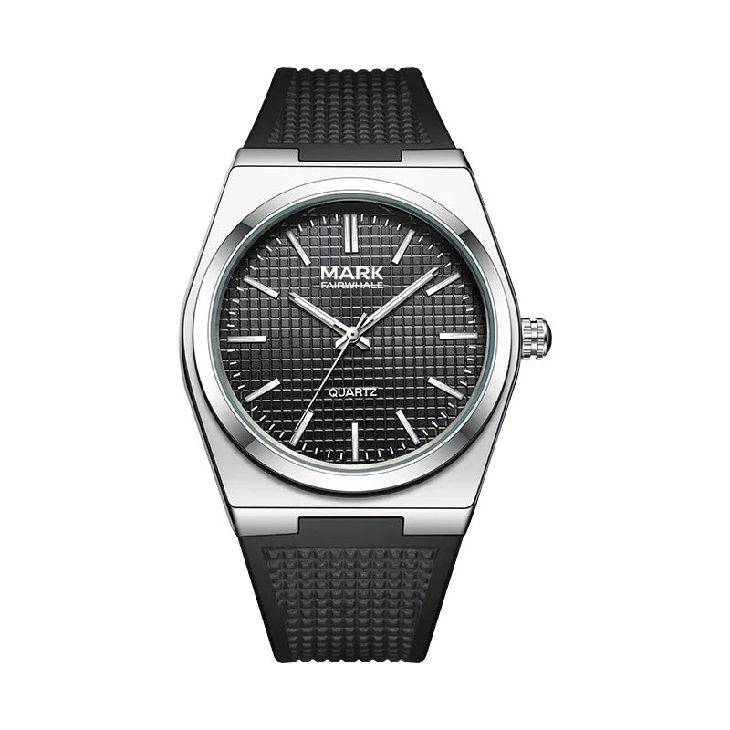 Mark Fairwhale STRAYA quartz watch with black silicone strap and minimalist numberless dial