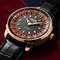 Mark Fairwhale Roulette dial watch in rose gold case with black leather strap, premium editorial macro shot