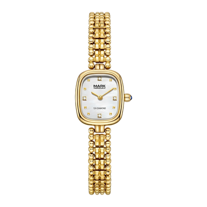 Mark Fairwhale women gold watch rectangular dial diamond markers bracelet luxury elegant quartz watch