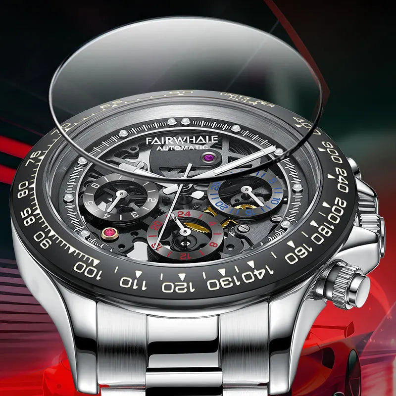 Scratch-resistant glass detail of 6970 VORTEXIS luxury watch