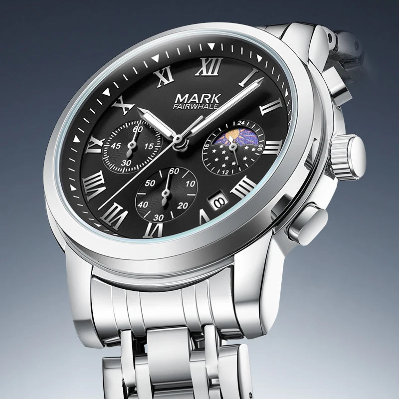 Men’s Chronograph Watch slim side profile with polished case