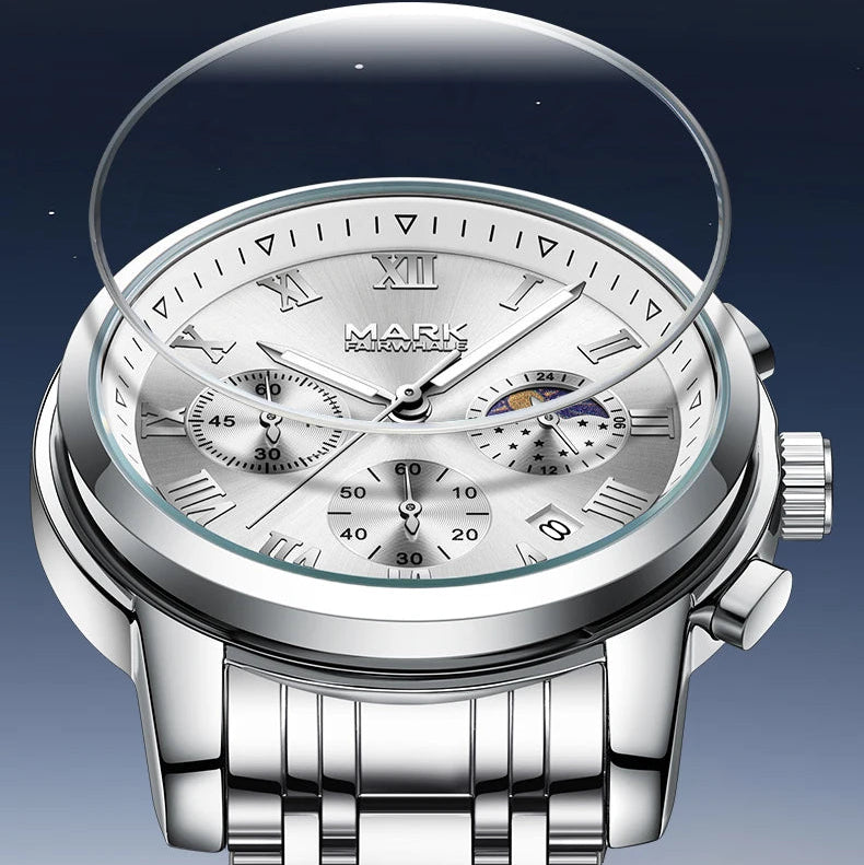 Men’s Chronograph Watch caseback with engraved stainless alloy finish