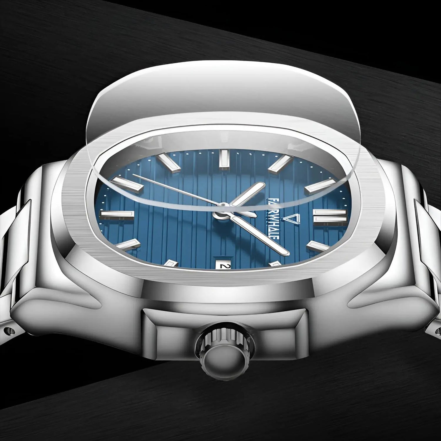 Mark Fairwhale FW-5610 AURELION Men’s luminous waterproof watch front view stainless steel