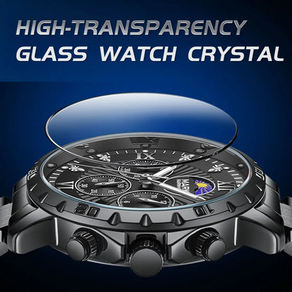 Men’s Quartz Chronograph Watch featuring elegant moon phase complication