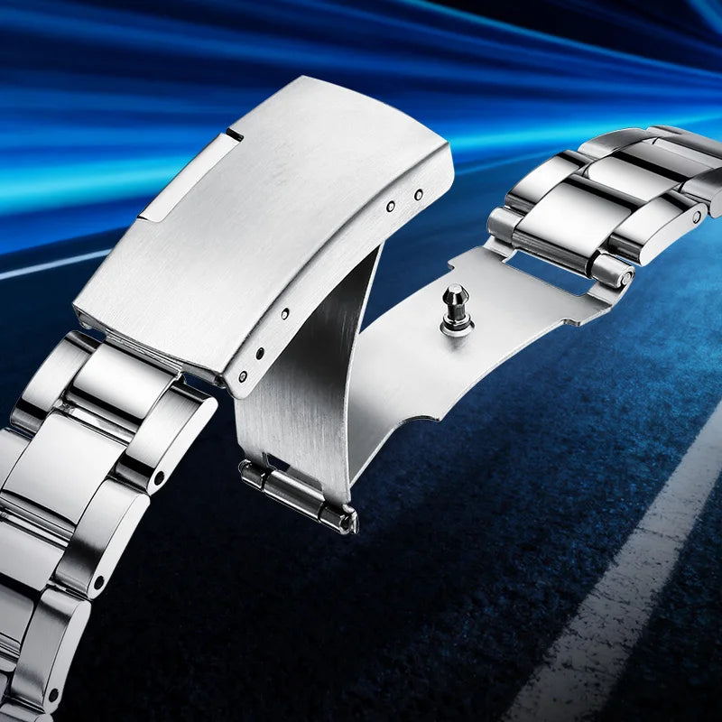 Men’s chronograph quartz watch with multi-dial layout and Arabic numerals