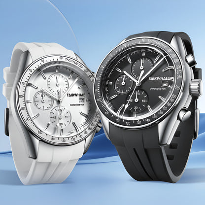 Men’s chronograph sport quartz watch in pastel blue case with white strap