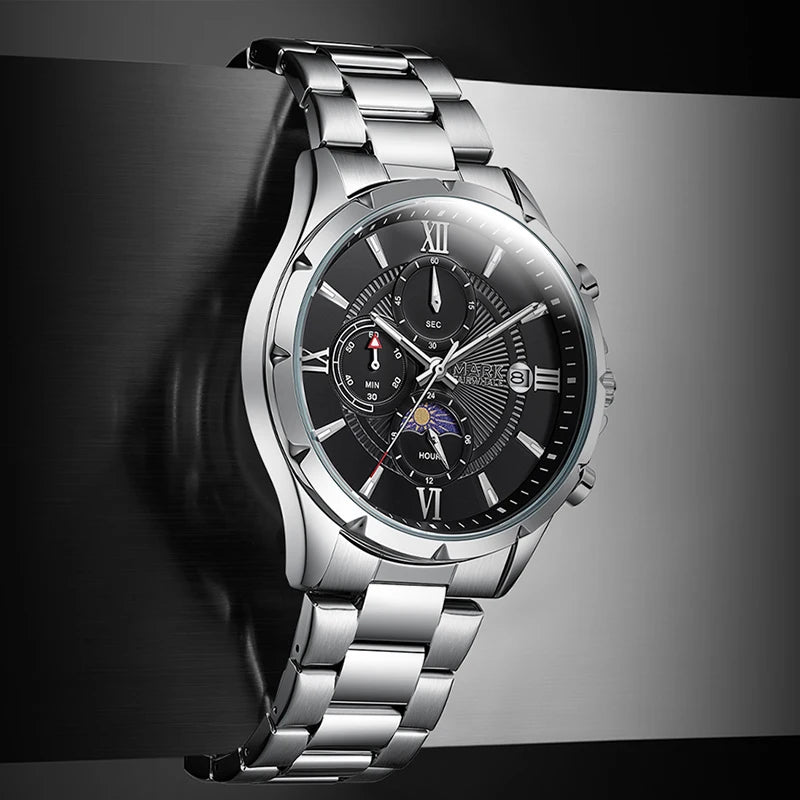 Men’s quartz watch lifestyle scene in café environment