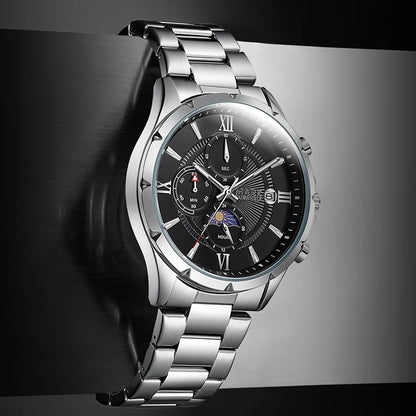 Men’s quartz watch lifestyle scene in café environment