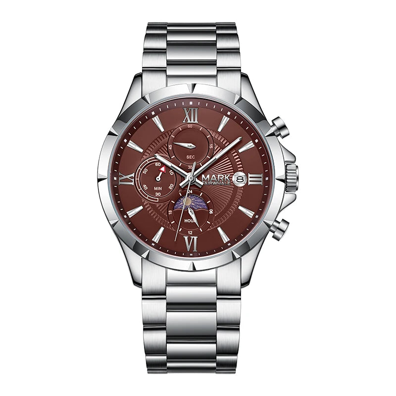 Men wearing Mark Fairwhale FW-5064 TRENDOR quartz watch with metal bracelet