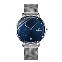 Minimalist Mesh Business Watch VELION black dial stainless steel close-up