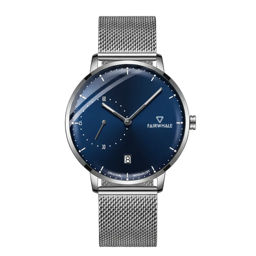 Minimalist Mesh Business Watch VELION black dial stainless steel close-up