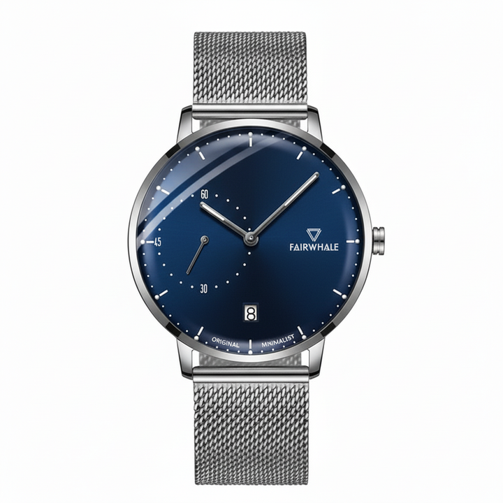 Minimalist Mesh Business Watch VELION black dial stainless steel close-up