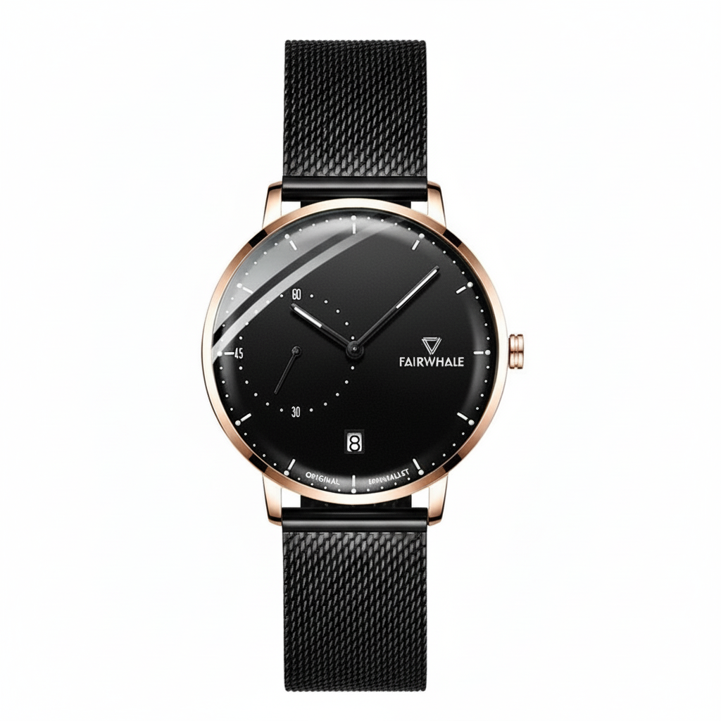 Minimalist Mesh Business Watch VELION in premium leather box presentation