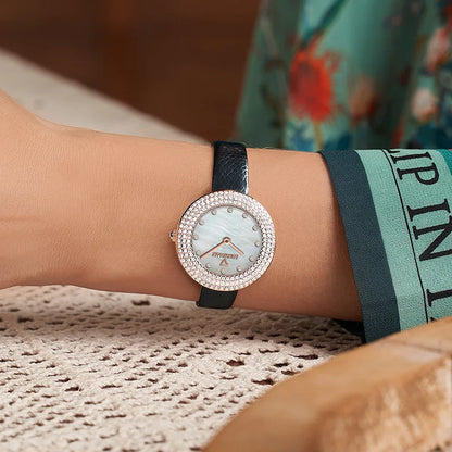 Minimalist style – Mark Fairwhale DIAMÉRA watch with white dial &amp; black leather strap on wrist