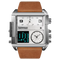 Multifunctional watch with brown leather strap and digital display on a white background