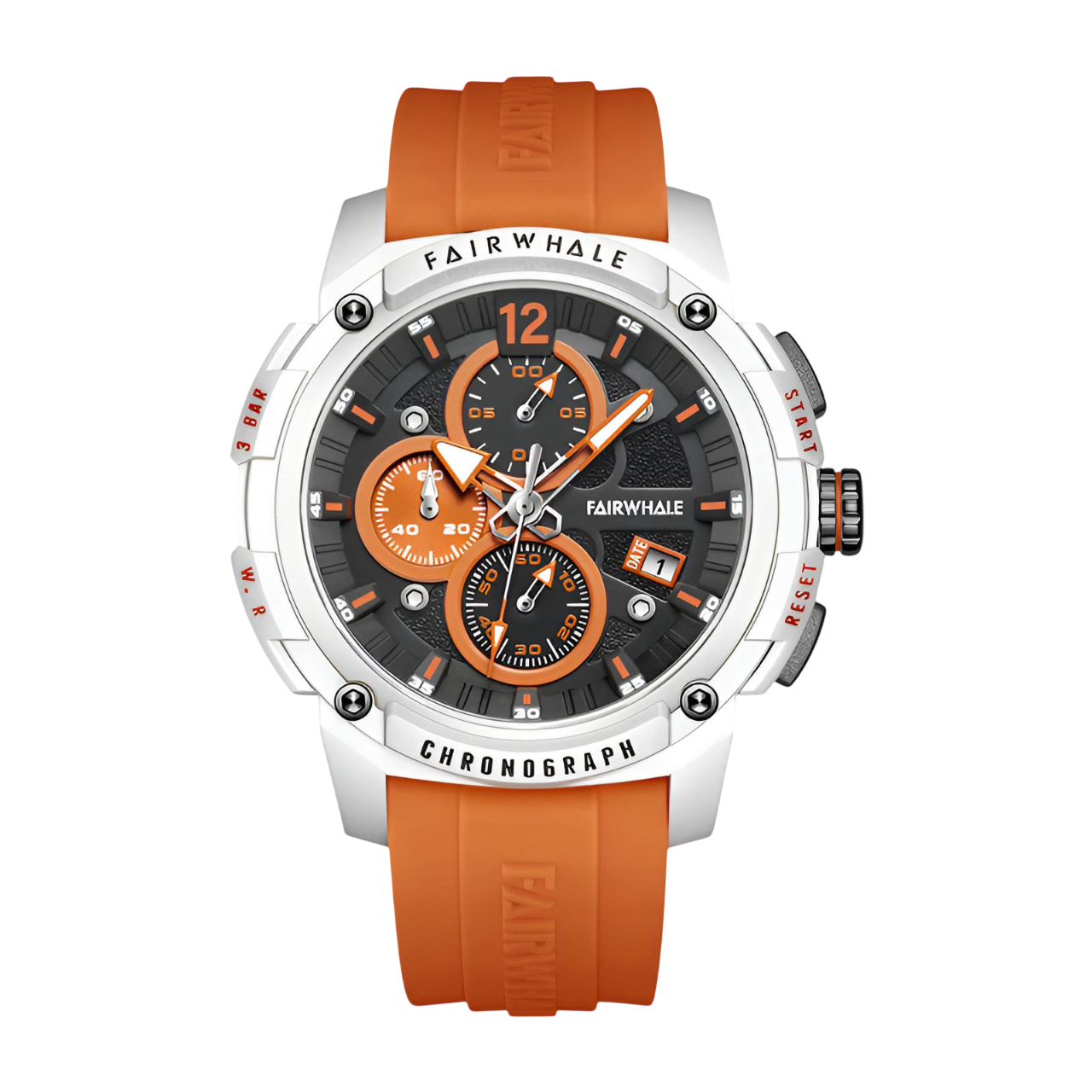Orange and black watch with &
