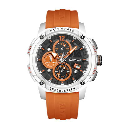 Orange and black watch with &